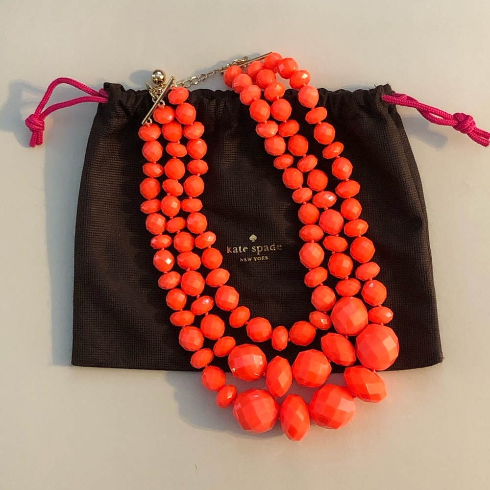 kate spade bright coral multi-strand beaded statement necklace